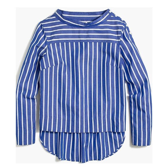 Women's J.Crew Factory Striped Funnelneck Long-Sleeved Blouse Blue, 8 - Picture 1 of 4